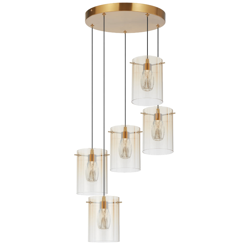 Crevil 5 Light LED Pendant 16W 4000K Antique Gold & Amber - CREVIL PE5-AGAM