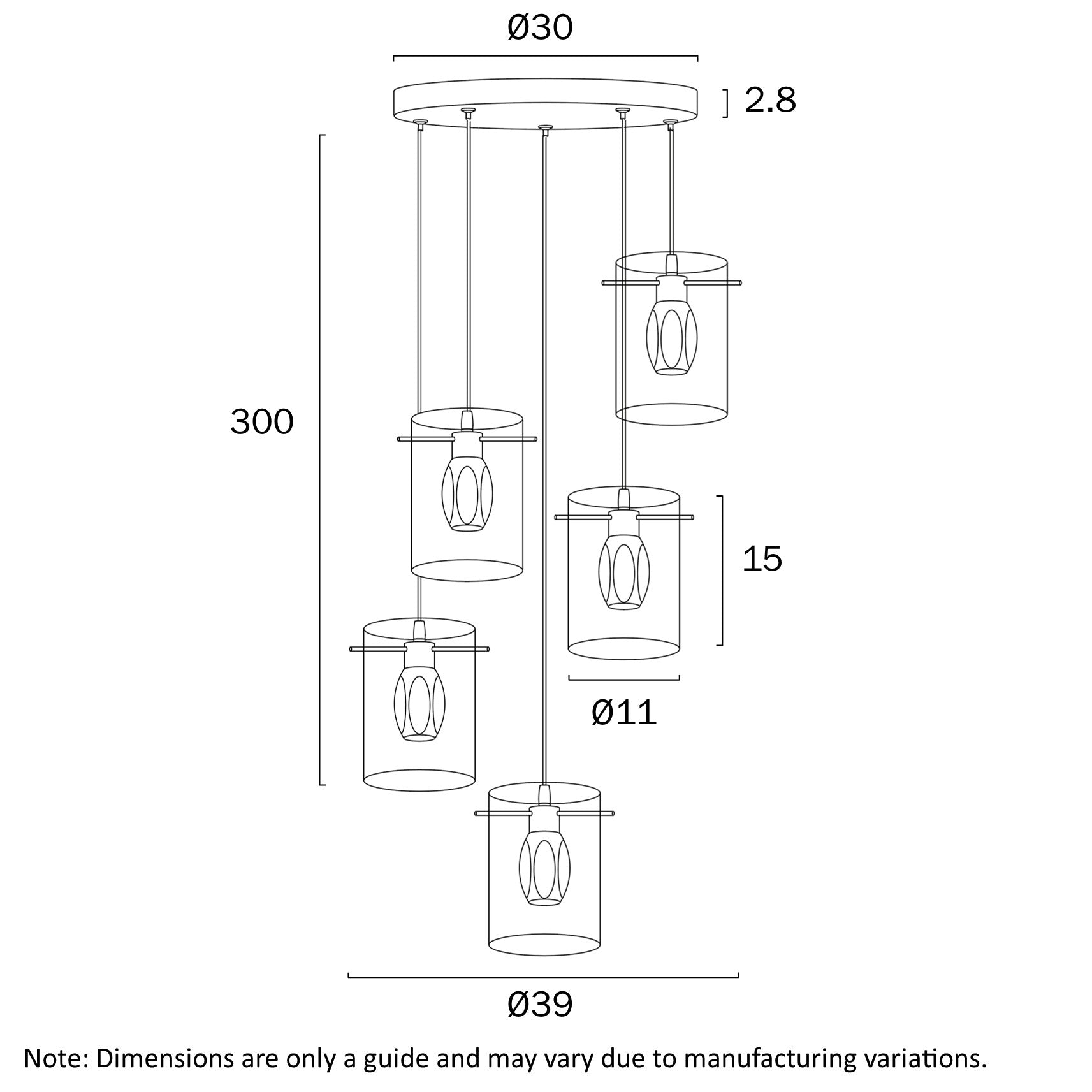 Crevil 5 Light LED Pendant 16W 4000K Black & Smoke - CREVIL PE5-BKSM