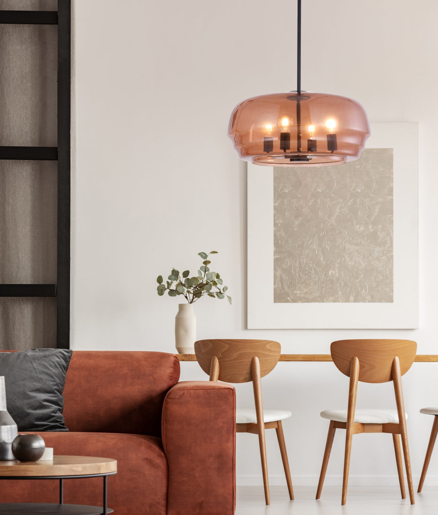 Cuad Interior Flat Top Dome Pendant Light Amber & Black - CUAD2