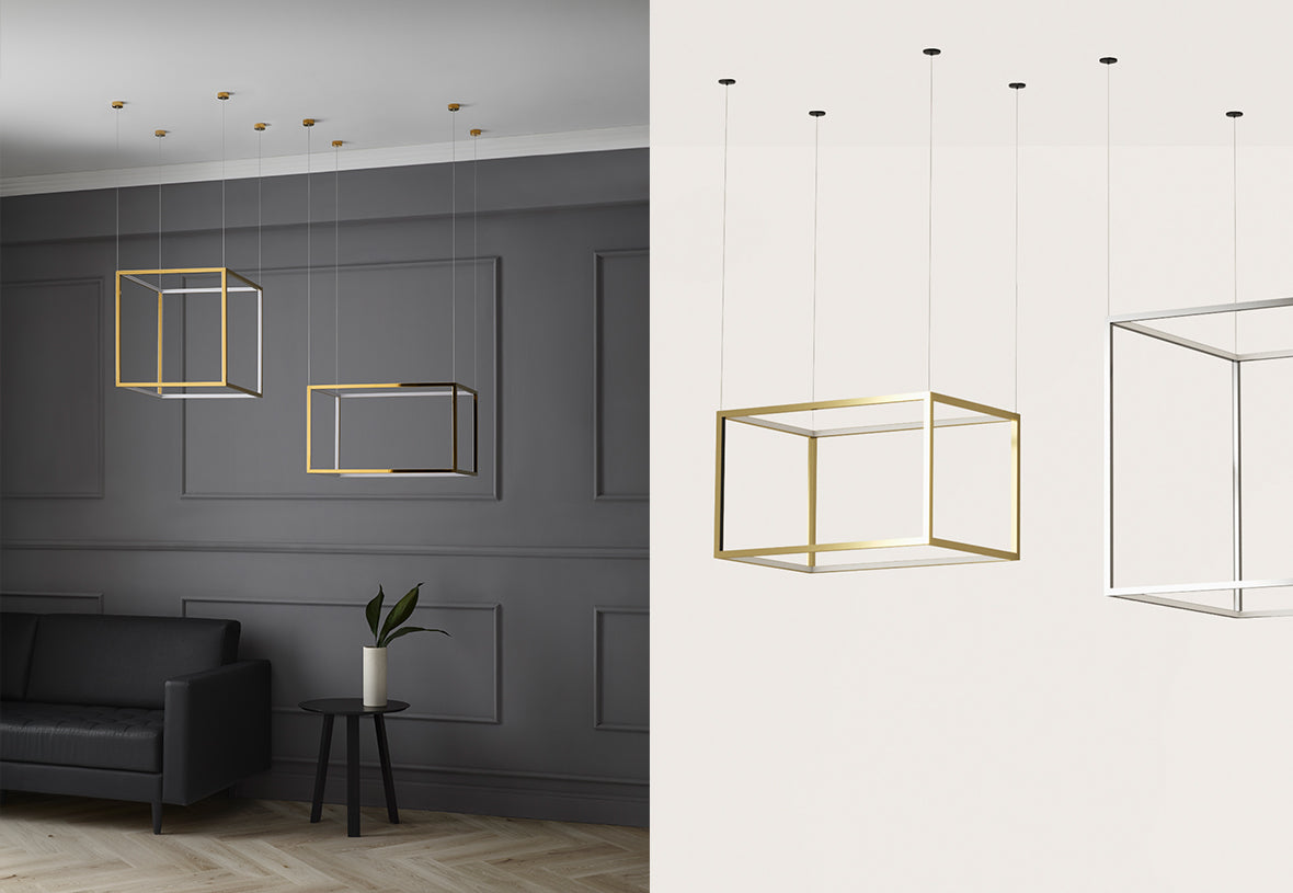 Cube-X LED Pendant Light 55W 3000K Chrome or Shiny Gold