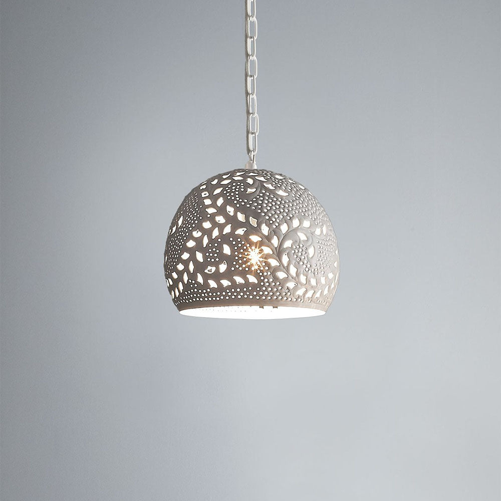 Buy Pendant Lights Australia Coral Small 1 Light Hand Cut Patterned Dome Pendant - White - ZAF13004