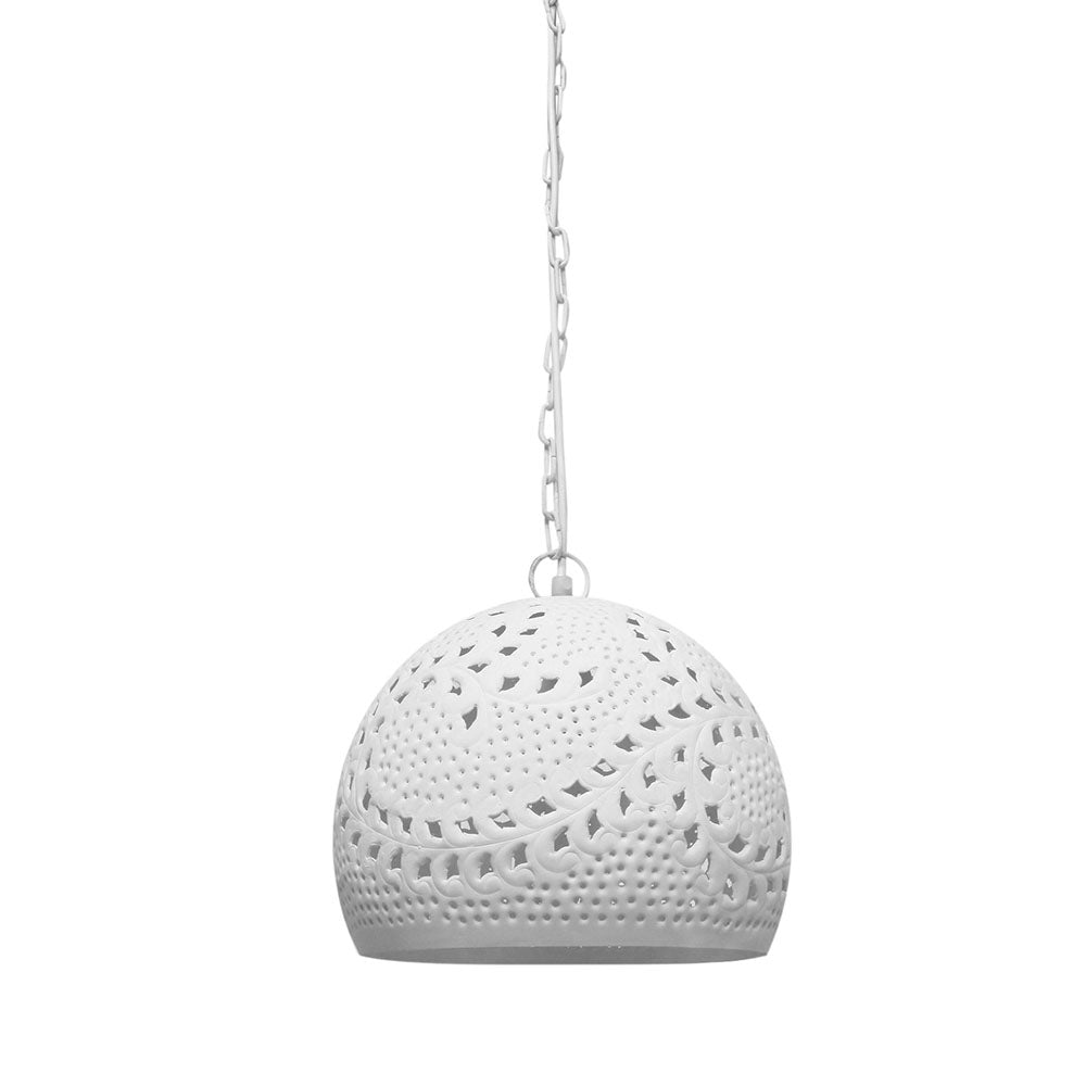Buy Pendant Lights Australia Coral Small 1 Light Hand Cut Patterned Dome Pendant - White - ZAF13004