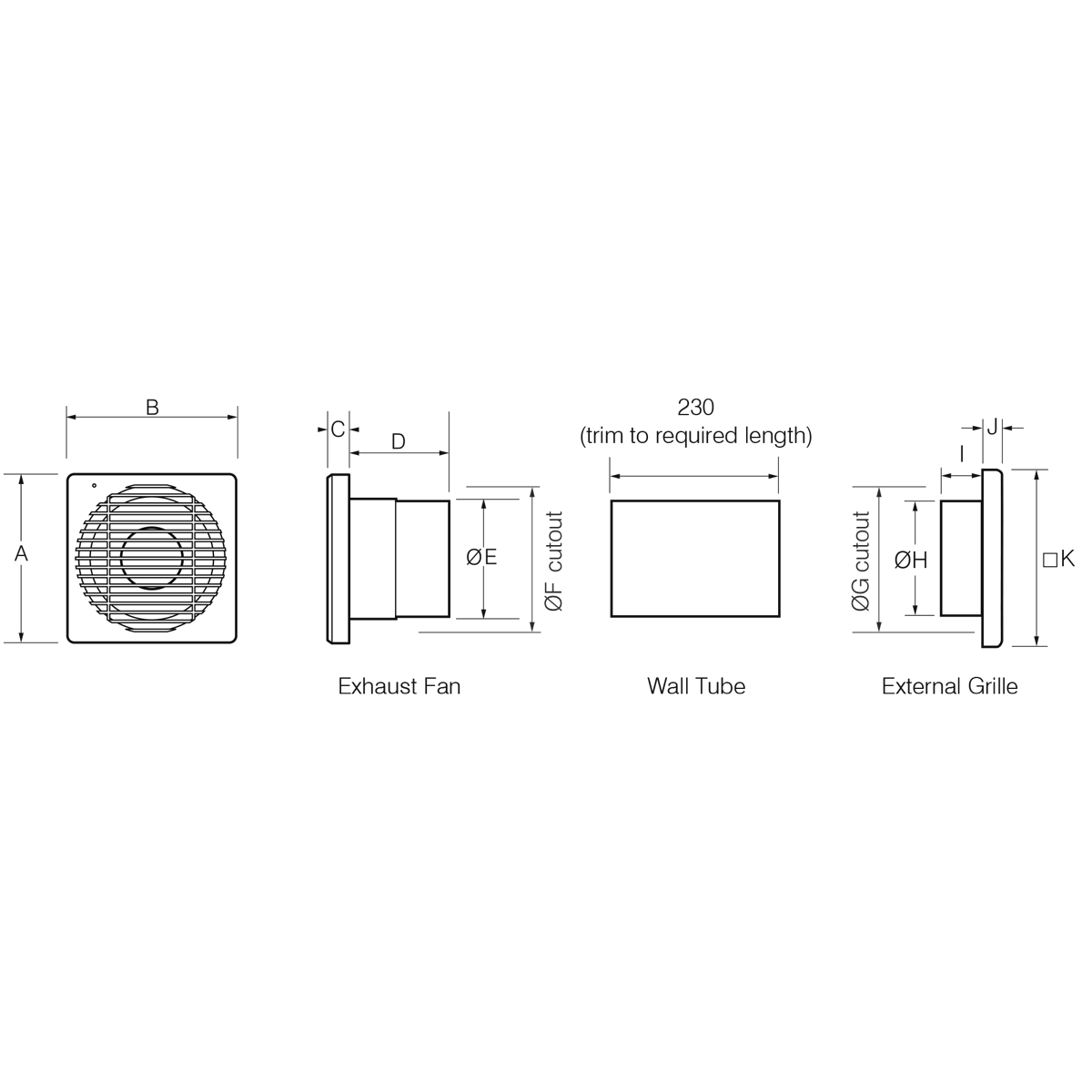Buy Exhaust Fans Australia 150mm Wall Fan Kit C/W Fan, Wall Tube, Grilles FANDWK150