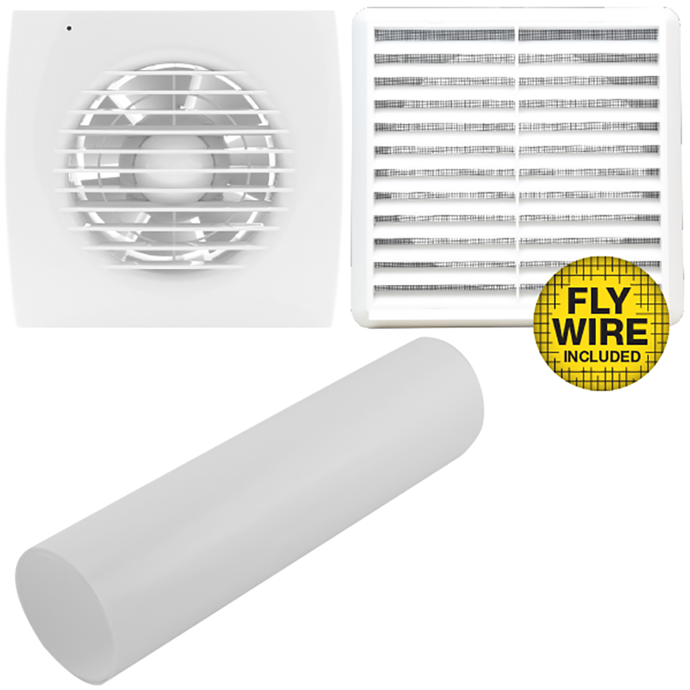 Buy Exhaust Fans Australia 100mm Wall Fan Kit C/W Fan, Wall Tube, Grille FANDWK100