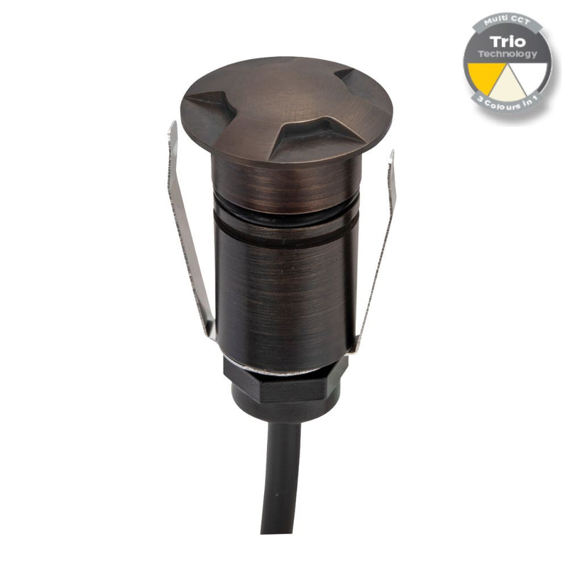 EMIT-25 LED Micro 4-Way Inground Light 12/24V 1W Tri Colour Antique Brass - 10036