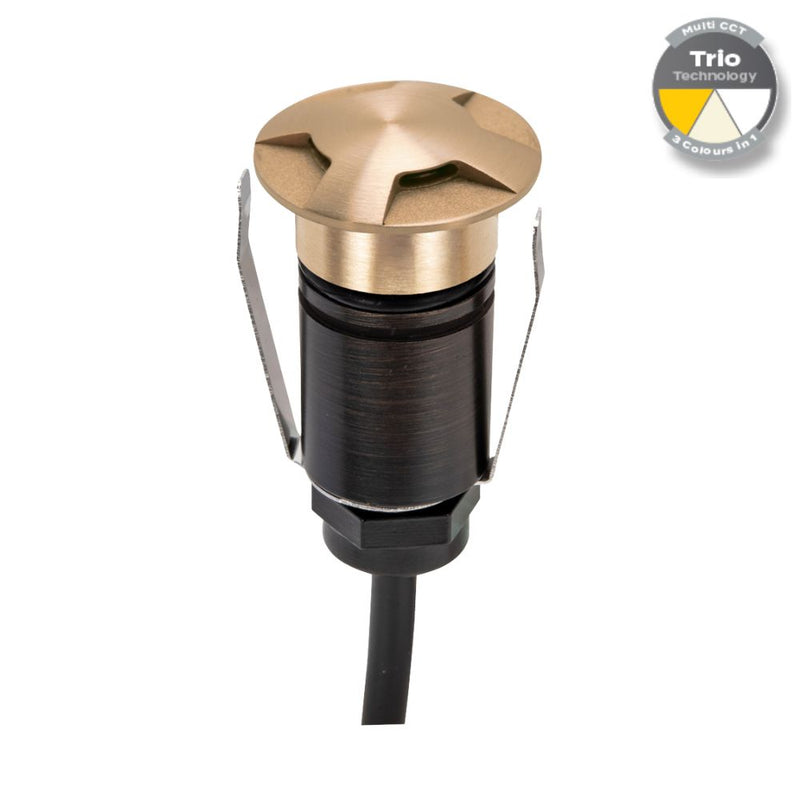EMIT-25 LED Micro 4-Way Inground Light 12/24V 1W Tri Colour Brushed Brass - 10026