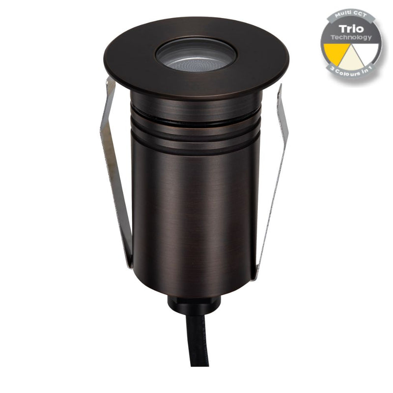 EMIT-55 LED Mini Round Inground Light 12/24V 2.5W Tri Colour Antique Brass - 10117