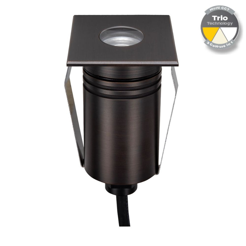 EMIT-55 LED Mini Square Inground Light 12/24V 2.5W Tri Colour Antique Brass - 10118
