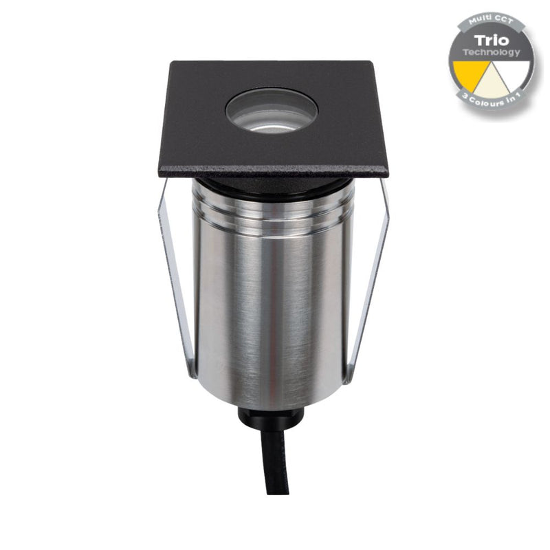 EMIT-55 LED Mini Square Inground Light 12/24V 2.5W Tri Colour Black - 10088