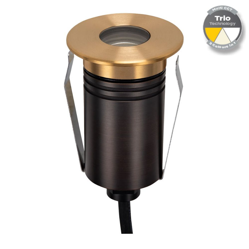 EMIT-55 LED Mini Round Inground Light 12/24V 2.5W Tri Colour Brushed Brass - 10107