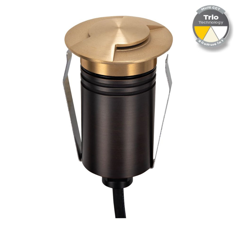 EMIT-55 LED Mini 2-Way Inground Light 12/24V 2.5W Tri Colour Brushed Brass - 10111