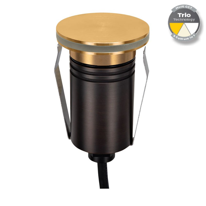 EMIT-55 LED Mini Halo Inground Light 12/24V 2.5W Tri Colour Brushed Brass - 10114