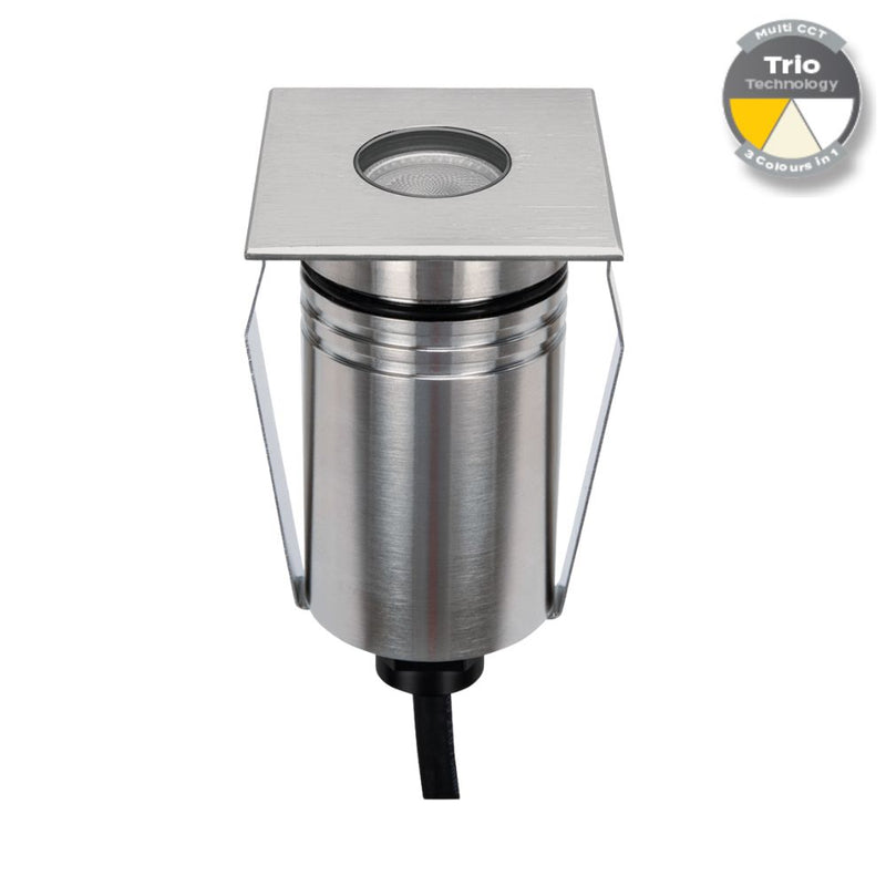 EMIT-55 LED Mini Square Inground Light 12/24V 2.5W Tri Colour Stainless Steel - 10098