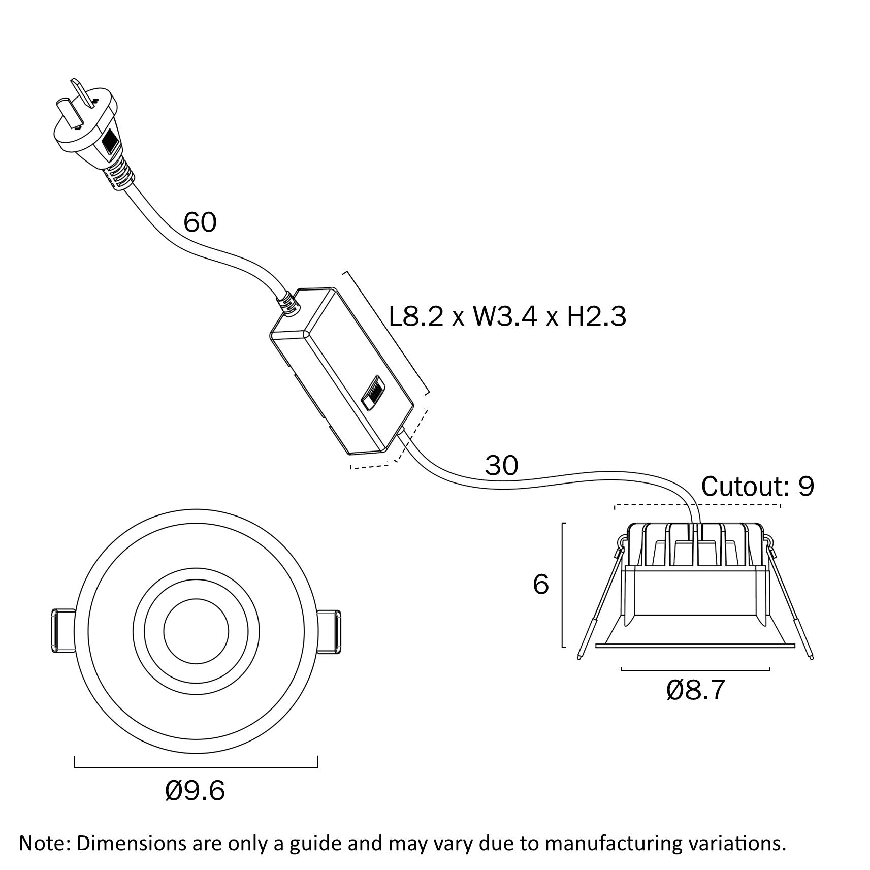 Econe Recessed LED Downlight 10W TRI Colour White - ECONE 96WH-3C