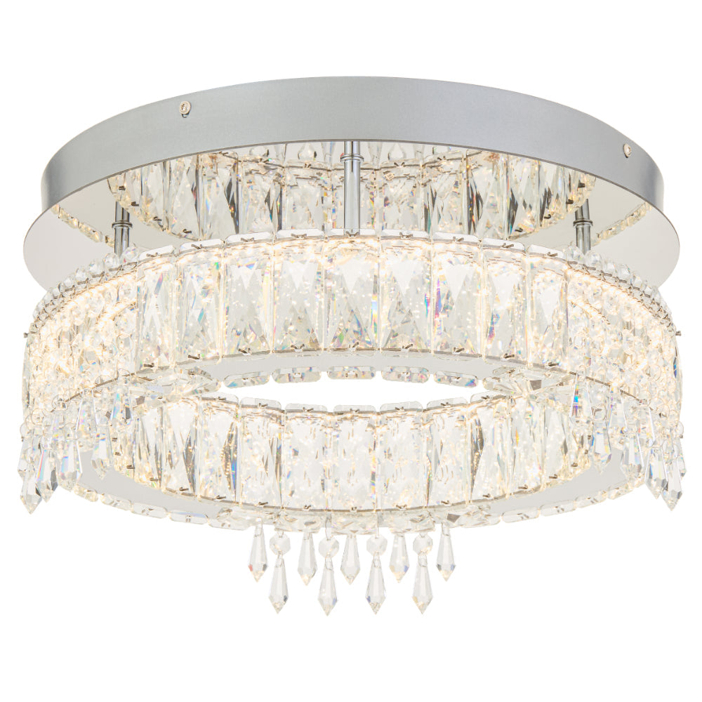 Erika LED 400mm Ceiling Crystal Pendent 28W Tri Colour Chrome & Crystal - ERIKA CTC40-CH