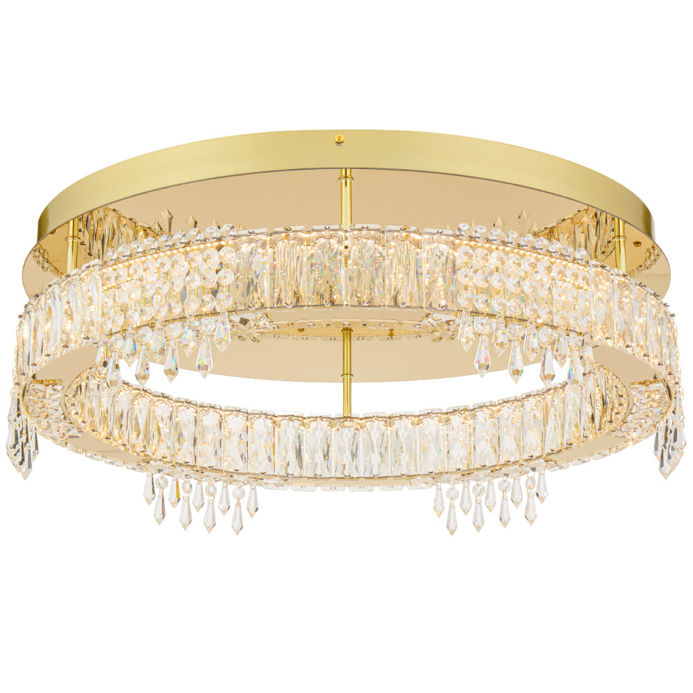 Erika LED 600mm Ceiling Crystal Pendent 45W Tri Colour Gold & Crystal - ERIKA CTC60-GD