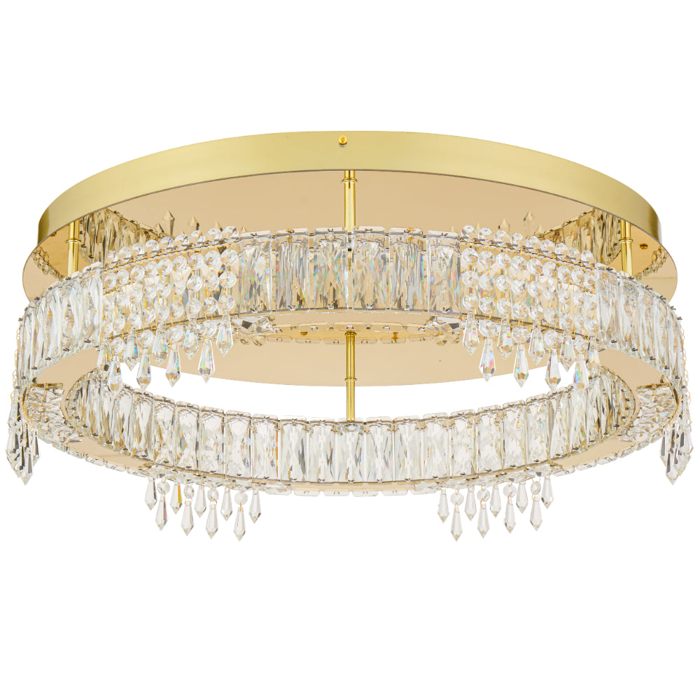 Erika LED 600mm Ceiling Crystal Pendent 45W Tri Colour Gold & Crystal - ERIKA CTC60-GD