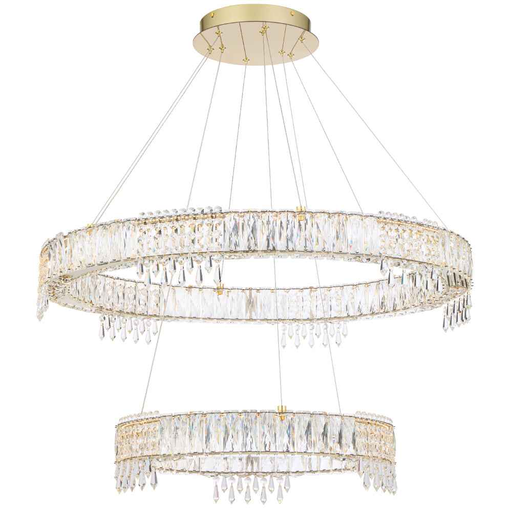 Erika LED 2 Tier Pendant 74W Tri Colour Gold & Crystal - ERIKA PE2T-GD