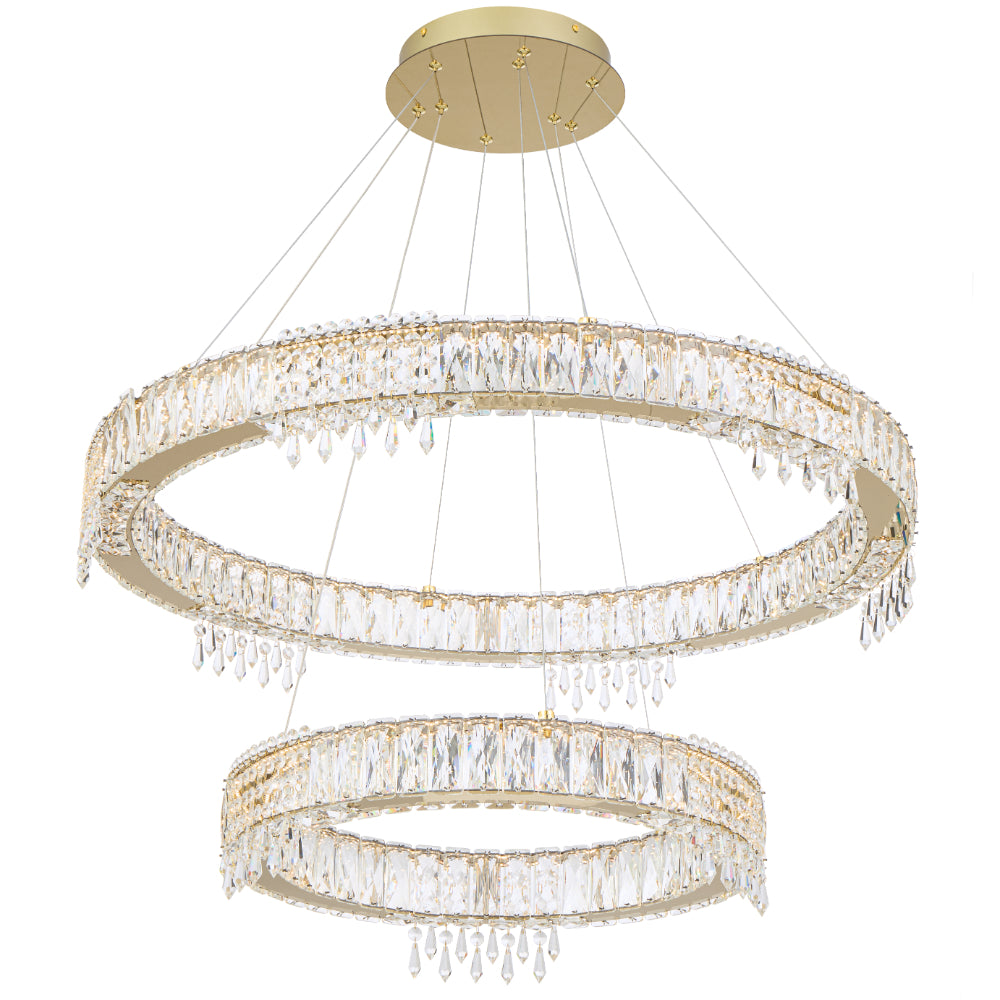 Erika LED 2 Tier Pendant 74W Tri Colour Gold & Crystal - ERIKA PE2T-GD