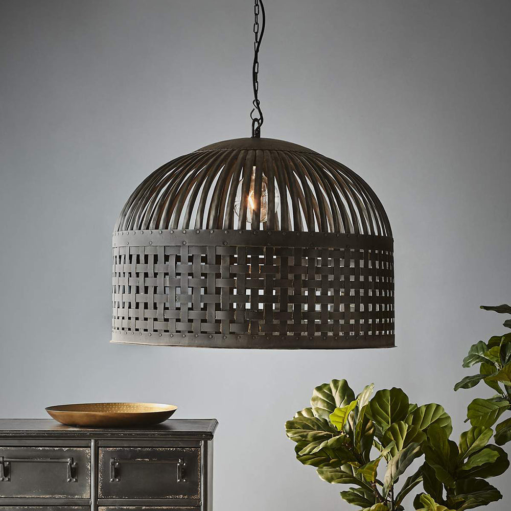 Buy Pendant Lights Australia Esch 1 Light Woven Iron Strips Large Pendant Antique Black - ZAF10407