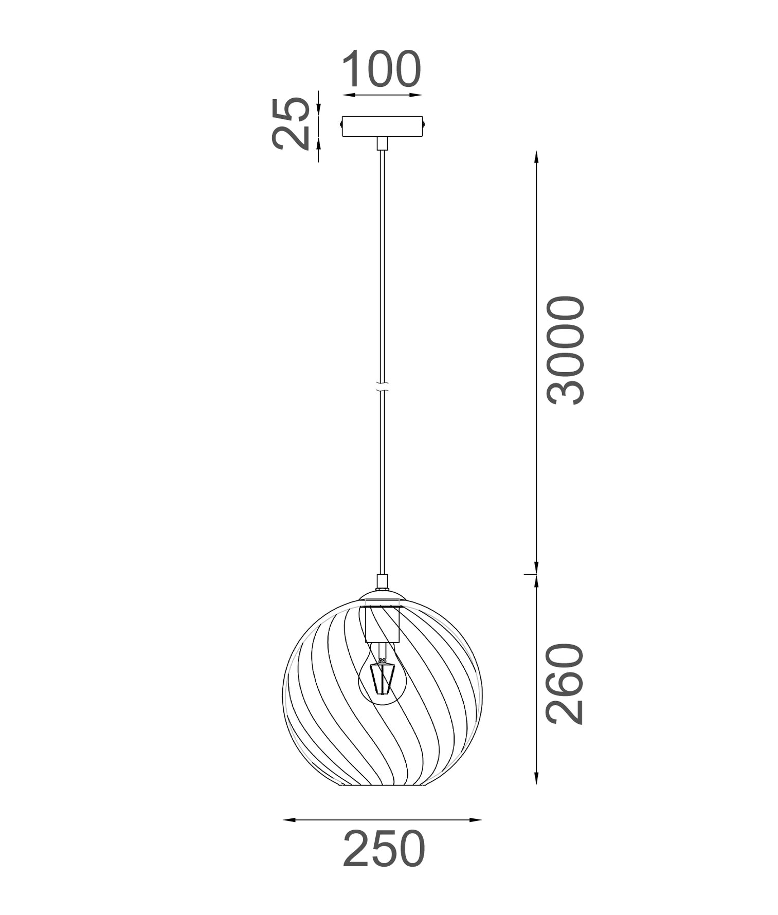 Espiral Wine Glass Shade Wavy Finish Round Pendant Smokey Black - ESPIRAL1