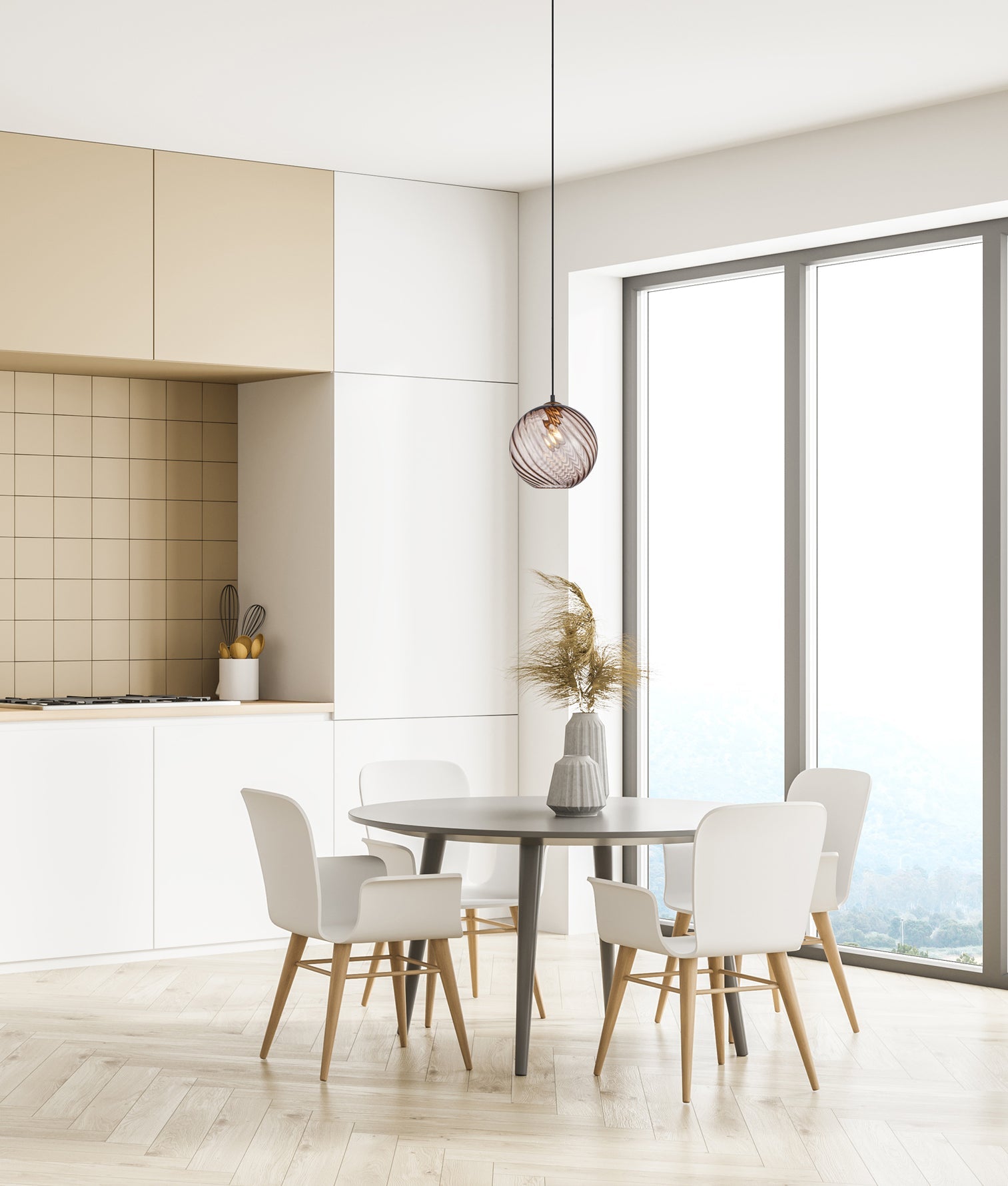 Espiral Wine Glass Shade Wavy Finish Round Pendant Coffee - ESPIRAL2