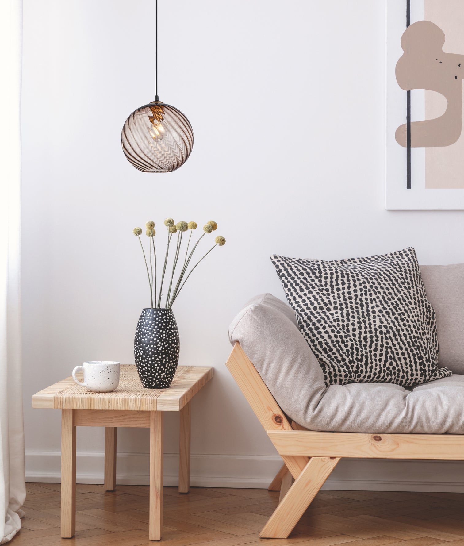 Espiral Wine Glass Shade Wavy Finish Round Pendant Smokey Black - ESPIRAL1