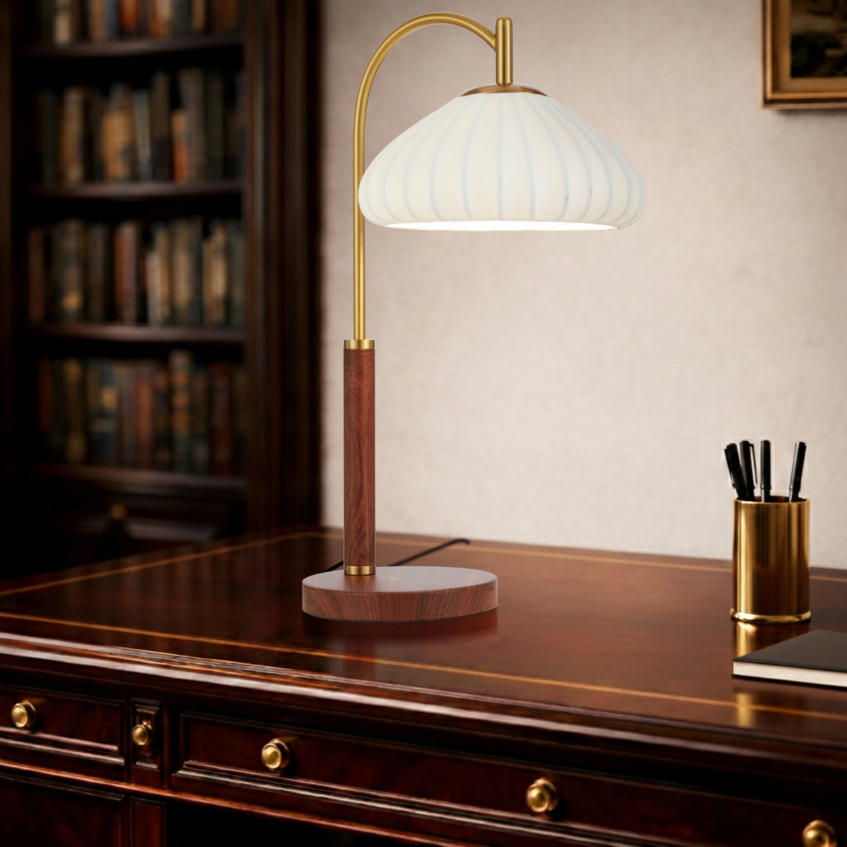 Estova Table Lamp Walnut, White & Antique Gold - ESTOVA TL-WDAG