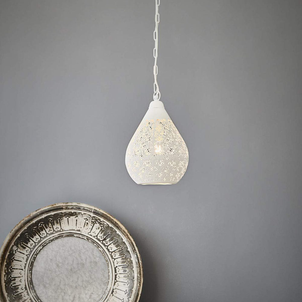 Buy Pendant Lights Australia Europa Small 1 Light Perforated Teardrop Pendant White - ZAF11099SM