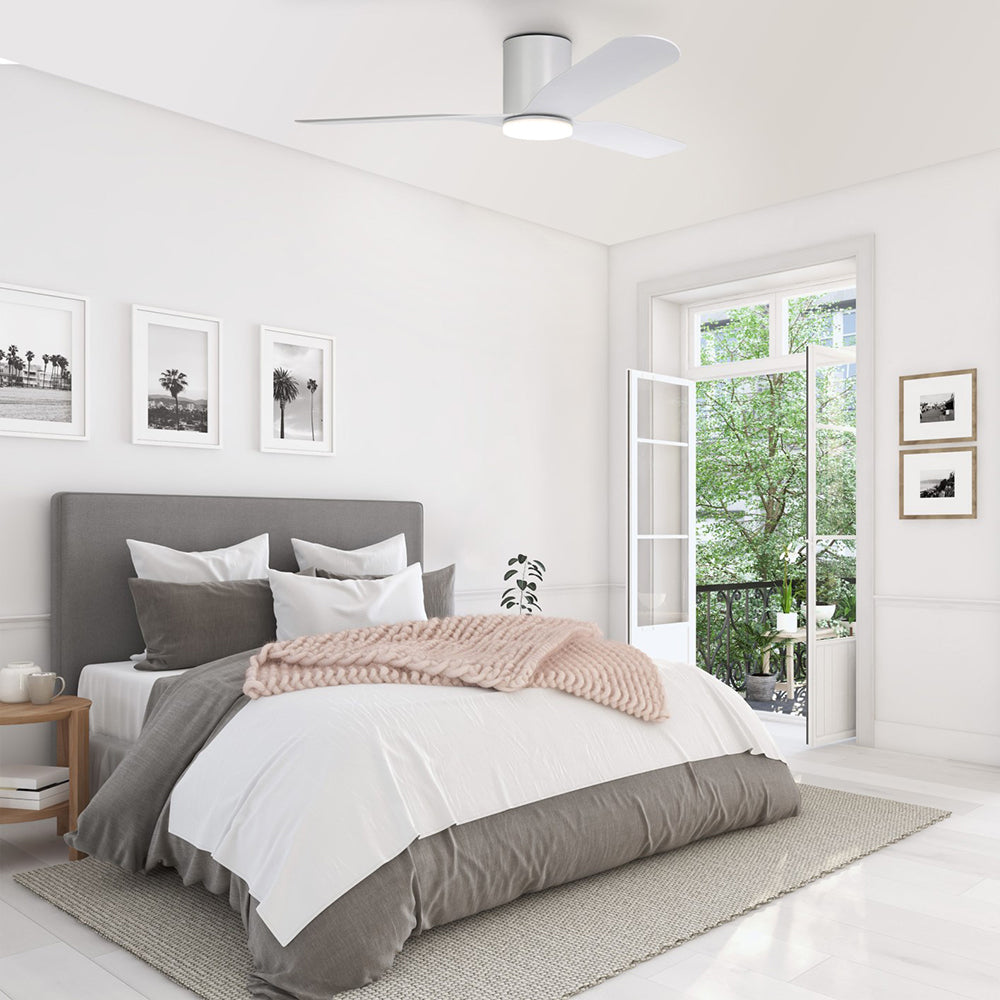 Buy DC Ceiling Fans With Light Australia ILUKA Hugger DC Ceiling Fan 52" Matt White With LED - 20538301