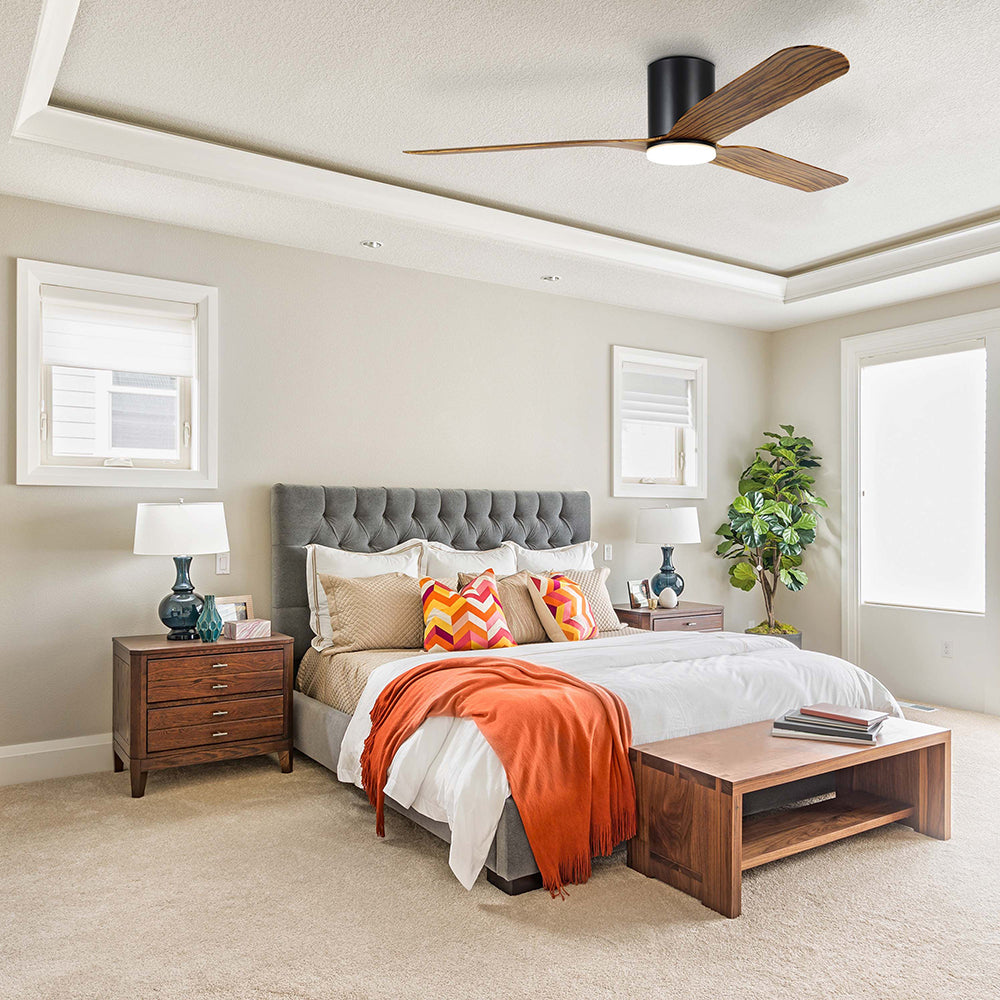 Buy DC Ceiling Fans With Light Australia ILUKA Hugger DC Ceiling Fan 52" Black & Wood With LED - 20538315