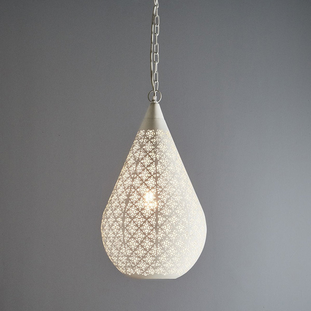 Buy Pendant Lights Australia Europa Medium 1 Light Perforated Teardrop Pendant White - ZAF11093