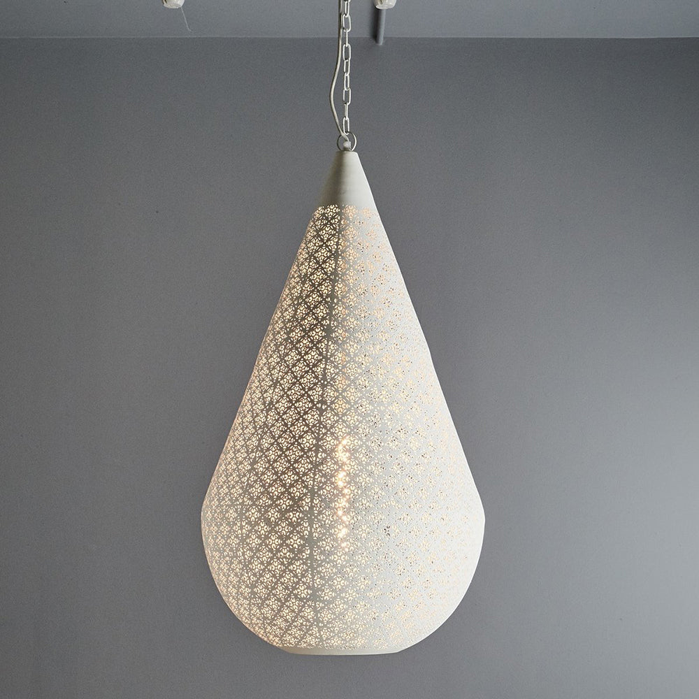 Buy Pendant Lights Australia Europa Large 1 Light Perforated Teardrop Pendant White - ZAF11099