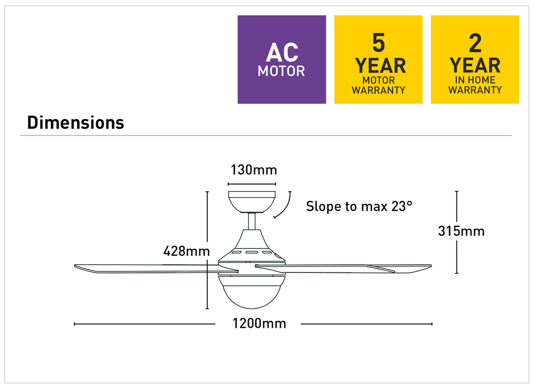 Lonsdale 1200mm AC Ceiling Fan With Light White - FC922124WH