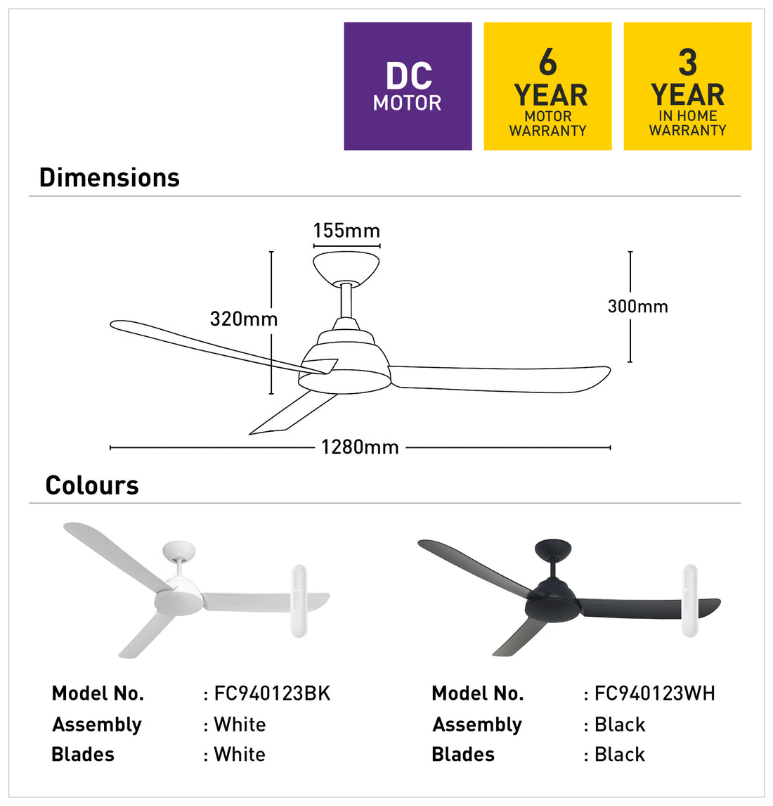 Brooke DC Ceiling Fan 50" Black With Remote - FC940123BK
