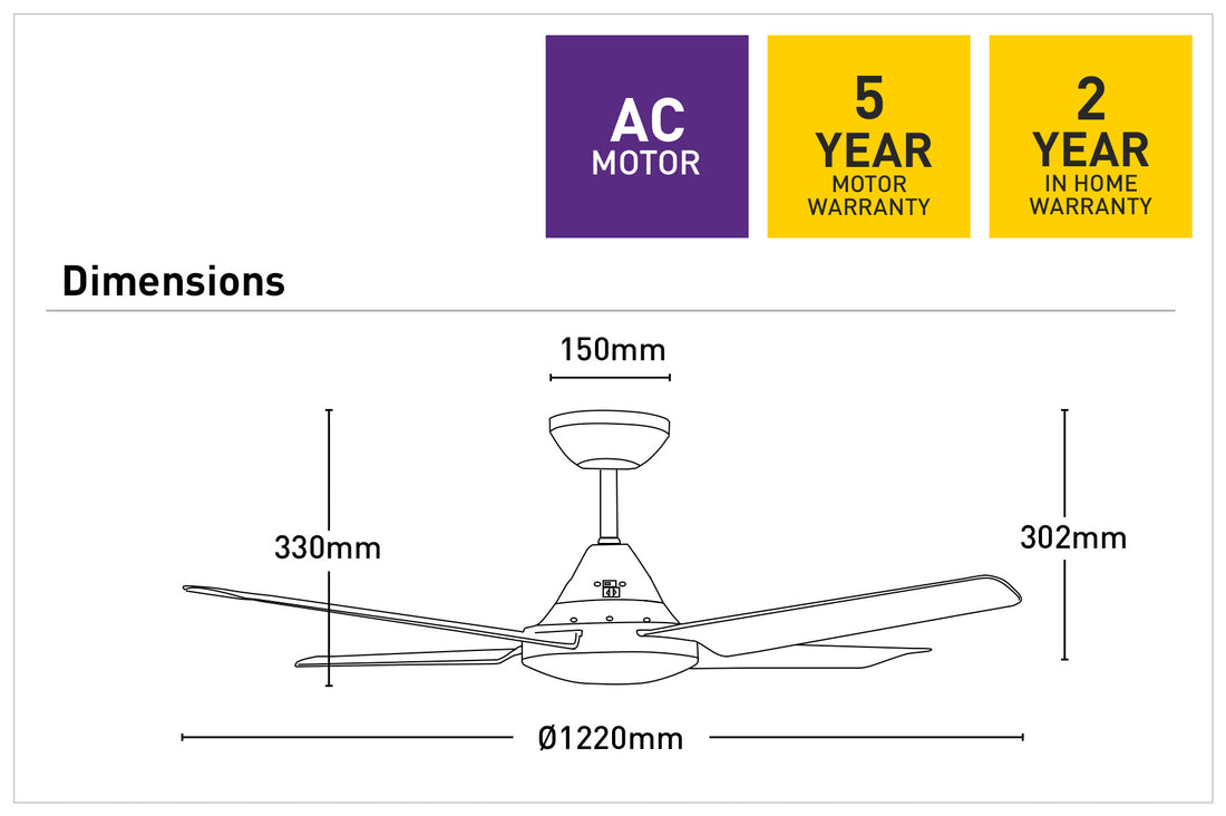 Cardinia AC Ceiling Fan 48" White With Remote - FC950124WH