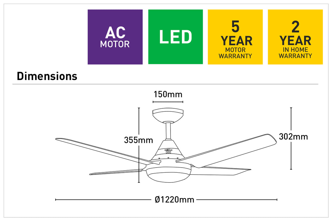 Cardinia AC Ceiling Fan 48" With CCT LED Light White And Remote - FC958124WH