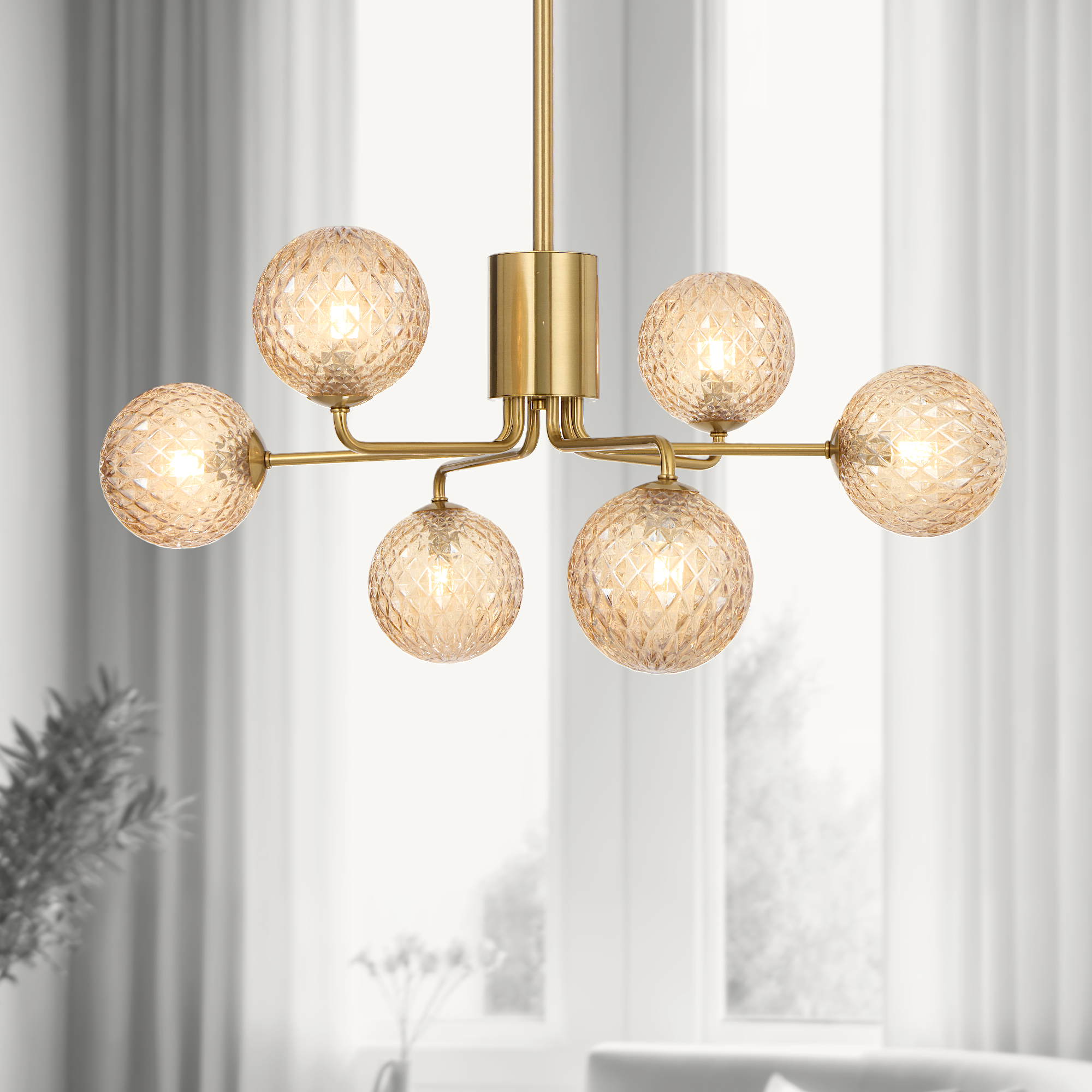 Felton 6 Light Pendant Antique Gold & Amber - FELTON PE06AGAMT