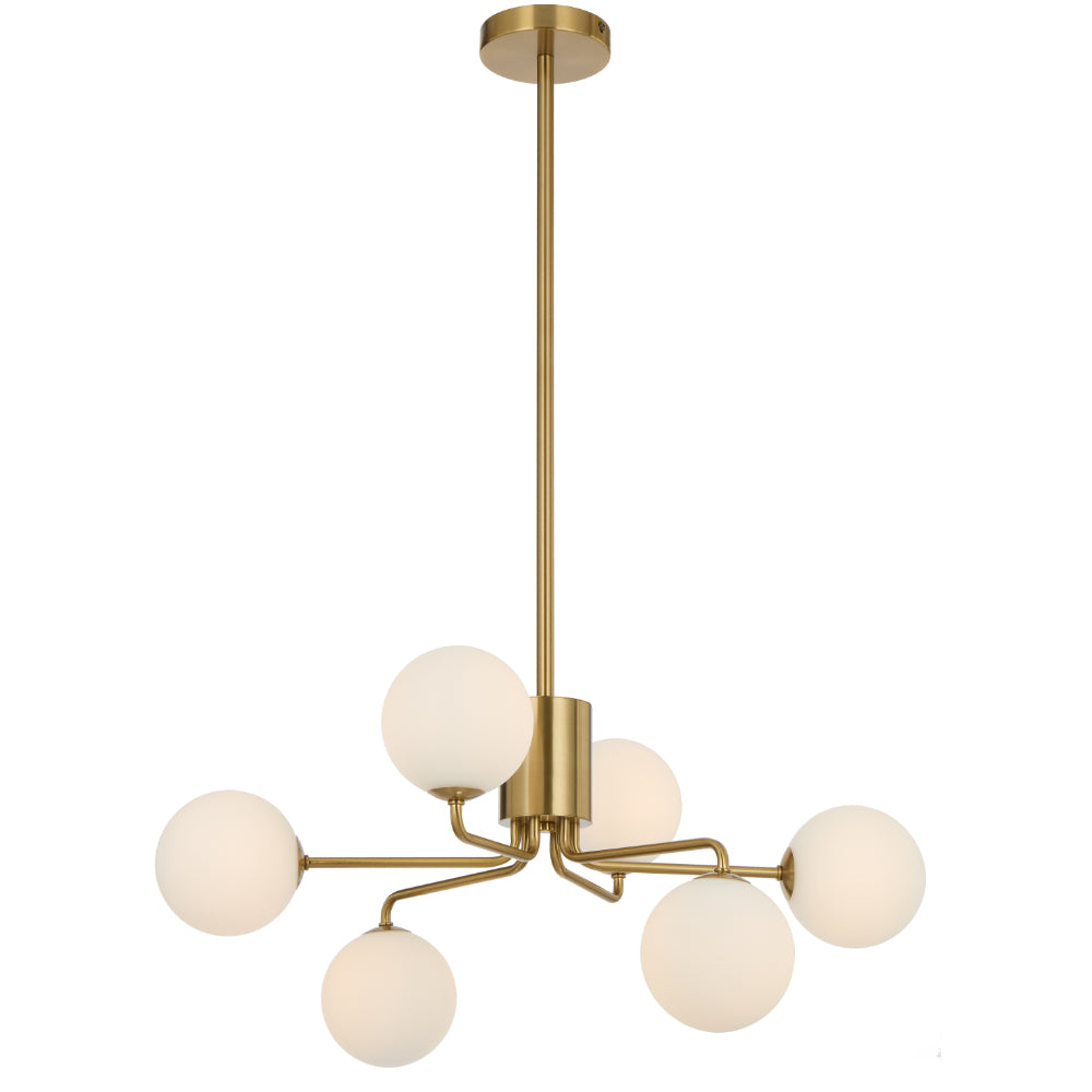 Felton 6 Light Pendant Antique Gold & Opal Matt - FELTON PE06AGOM