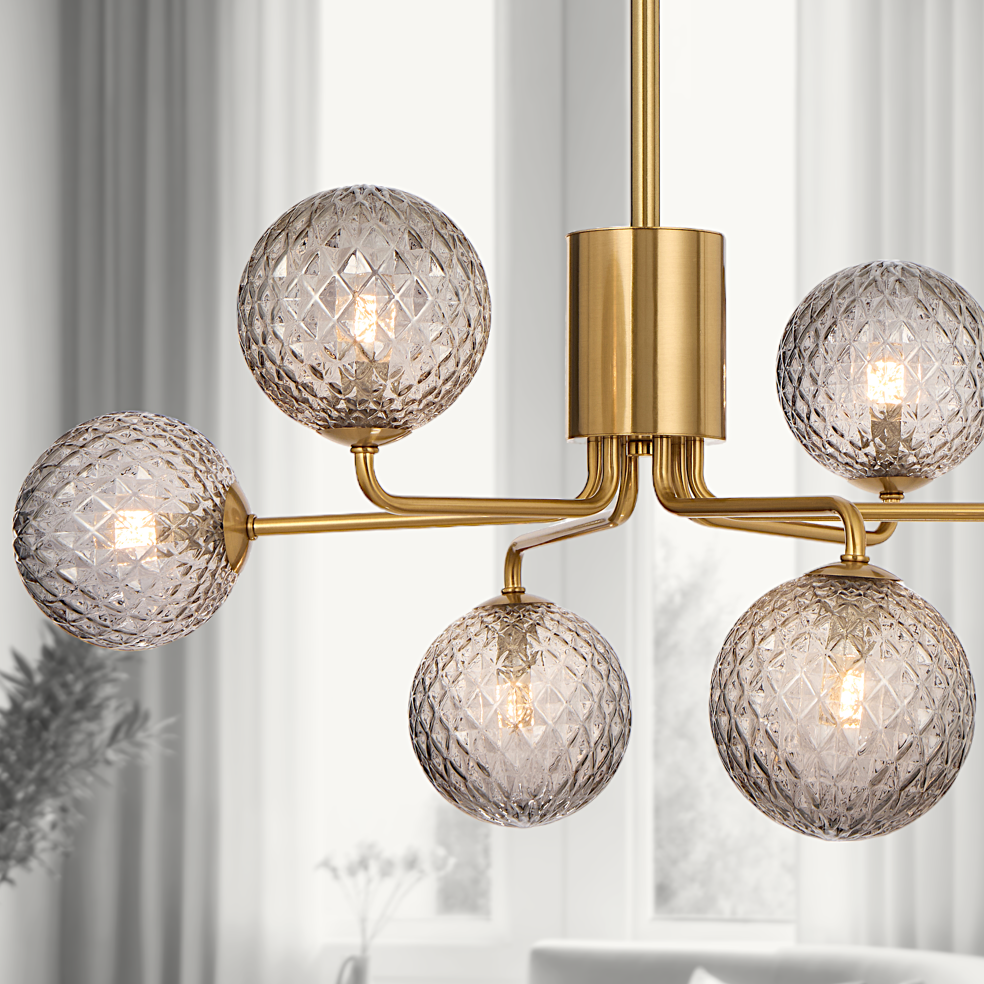 Felton 6 Light Pendant Antique Gold & Smoke Tear - FELTON PE06AGSMT