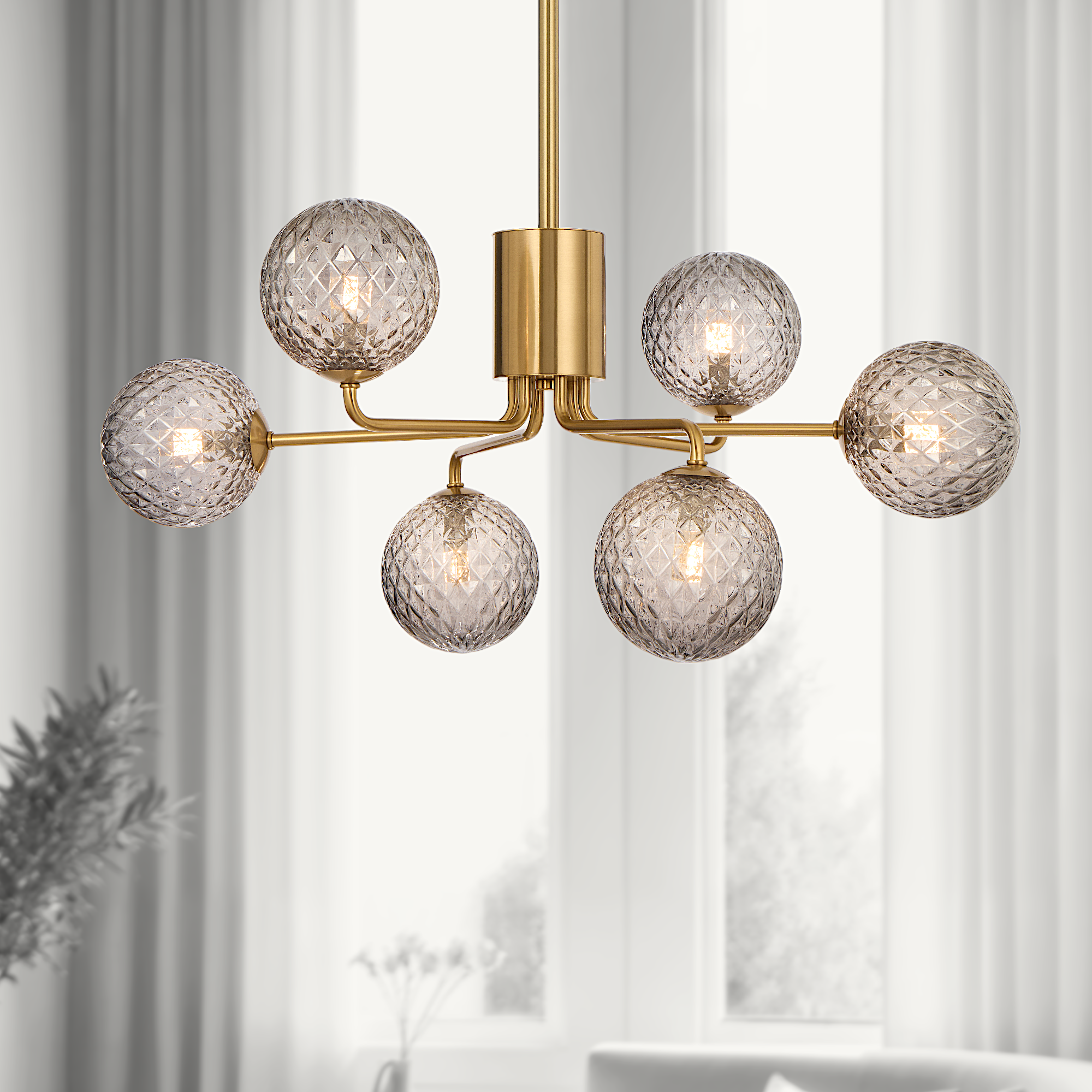 Felton 6 Light Pendant Antique Gold & Smoke Tear - FELTON PE06AGSMT