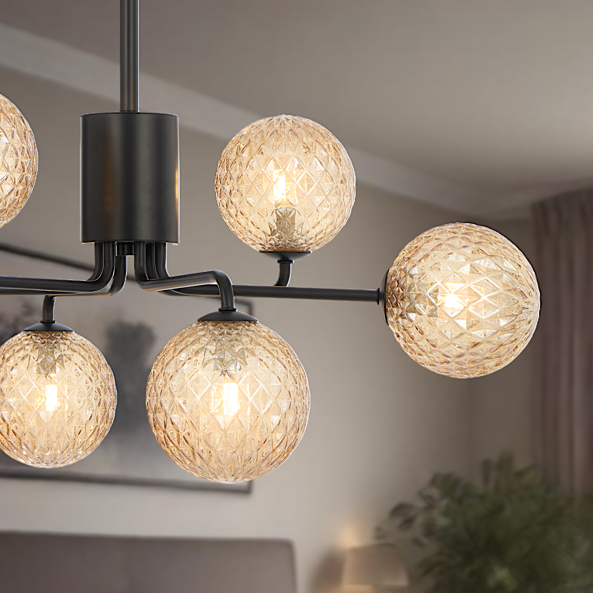 Felton 6 Light Pendant Black & Amber - FELTON PE06BKAMT