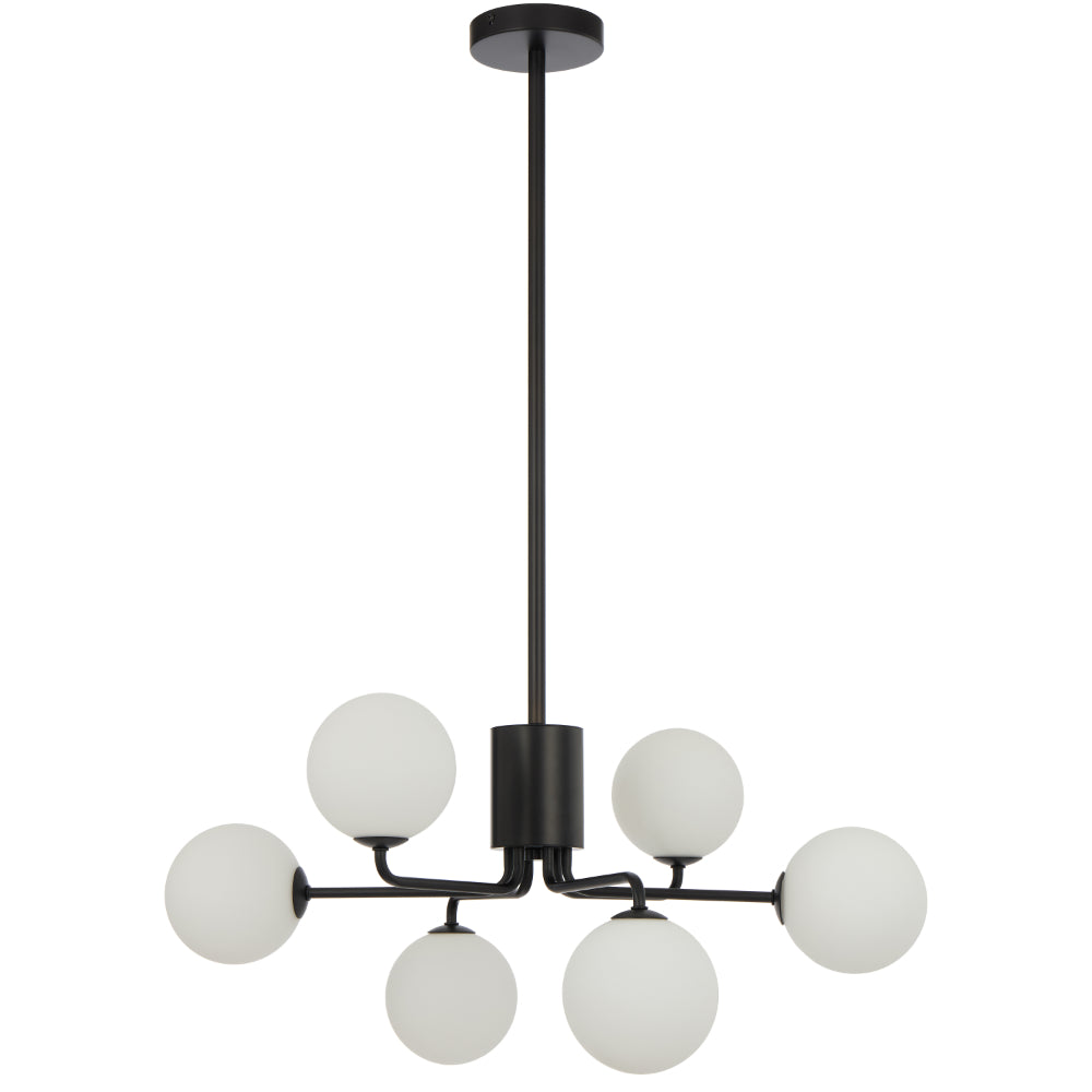 Felton 6 Light Pendant Black & Opal Matt - FELTON PE06BKOM