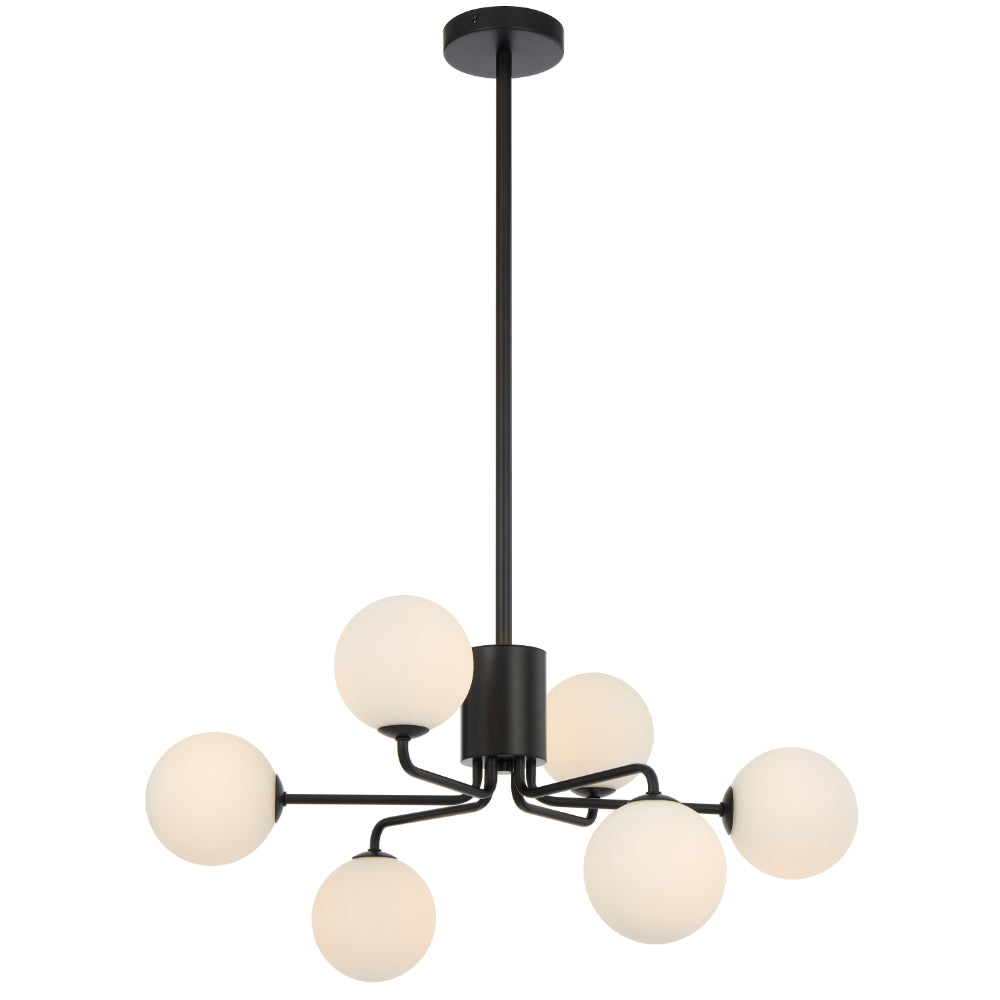 Felton 6 Light Pendant Black & Opal Matt - FELTON PE06BKOM