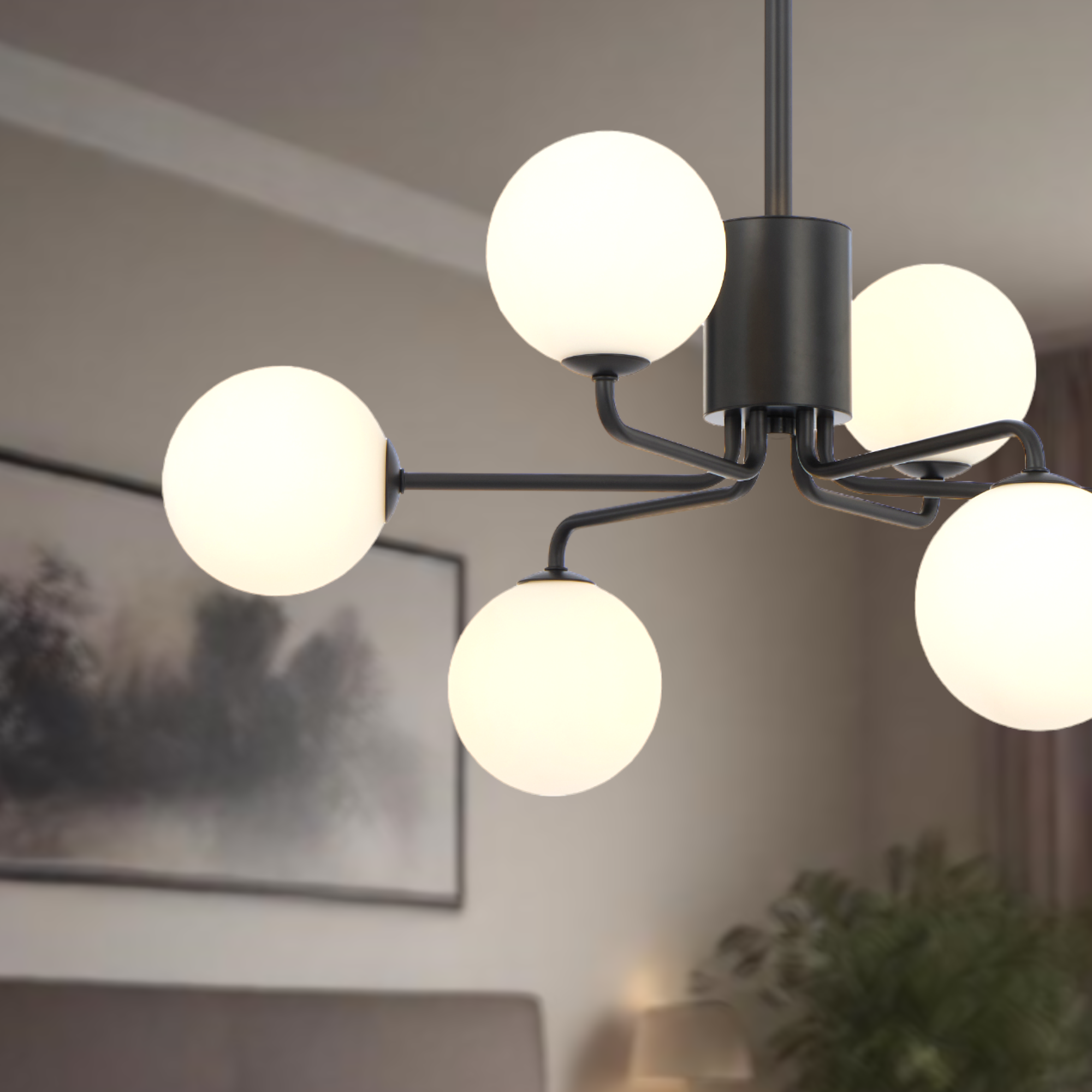 Felton 6 Light Pendant Black & Opal Matt - FELTON PE06BKOM