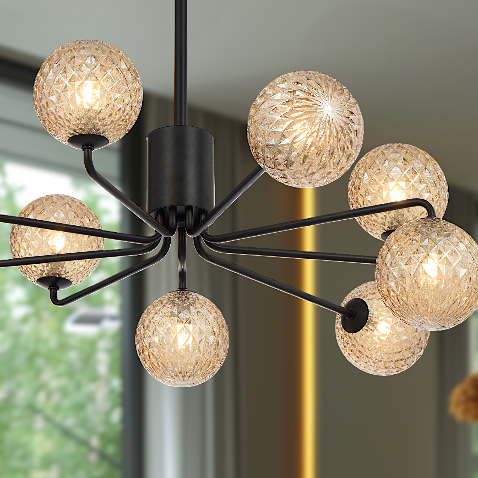 Felton 9 Light Pendant Black & Amber - FELTON PE09BKAMT