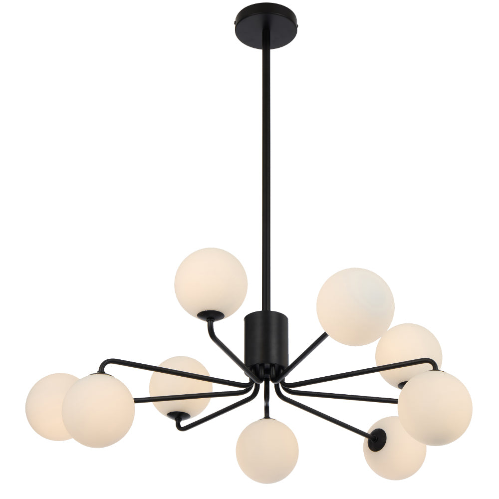 Felton 9 Light Pendant Black & Opal Matt - FELTON PE09BKOM