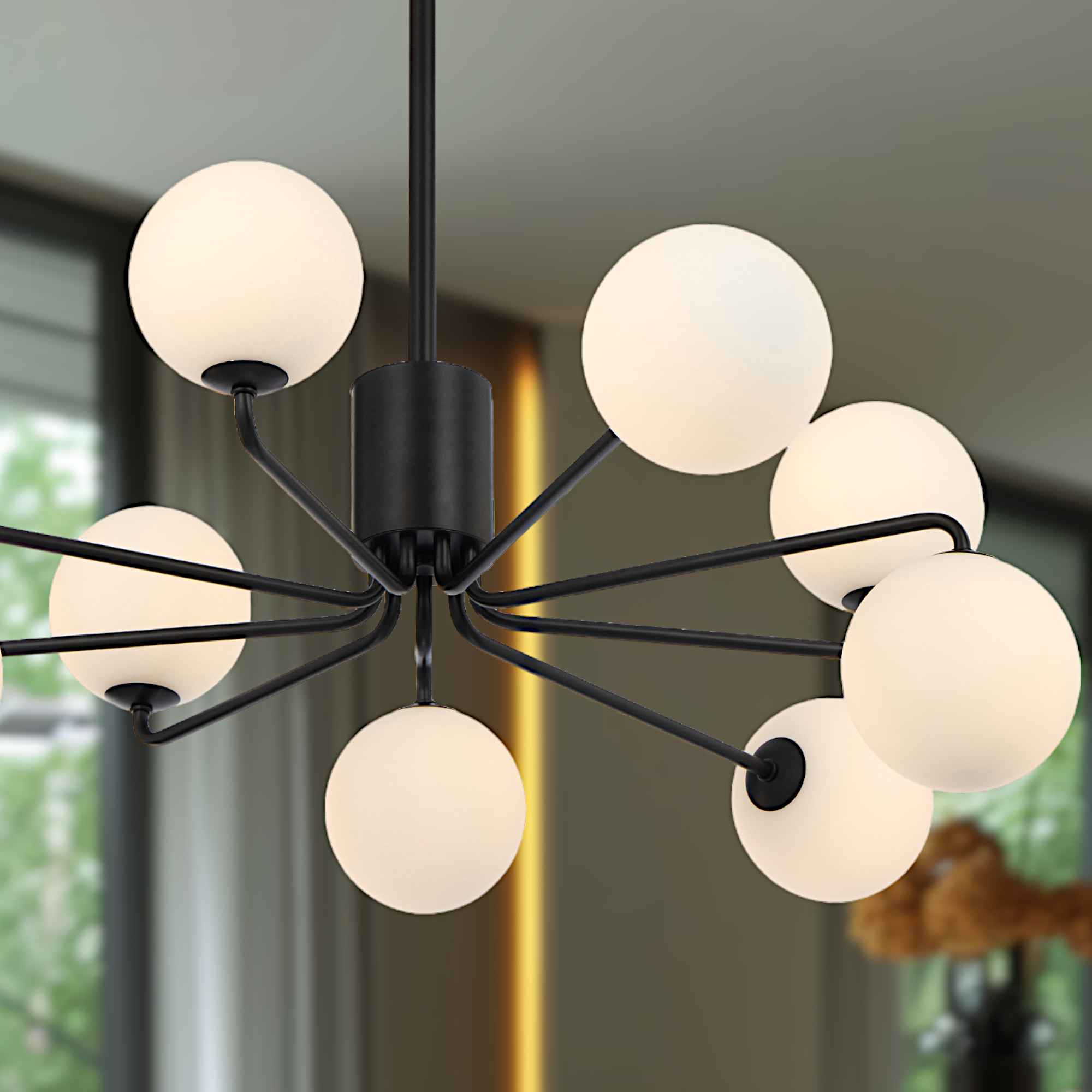 Felton 9 Light Pendant Black & Opal Matt - FELTON PE09BKOM