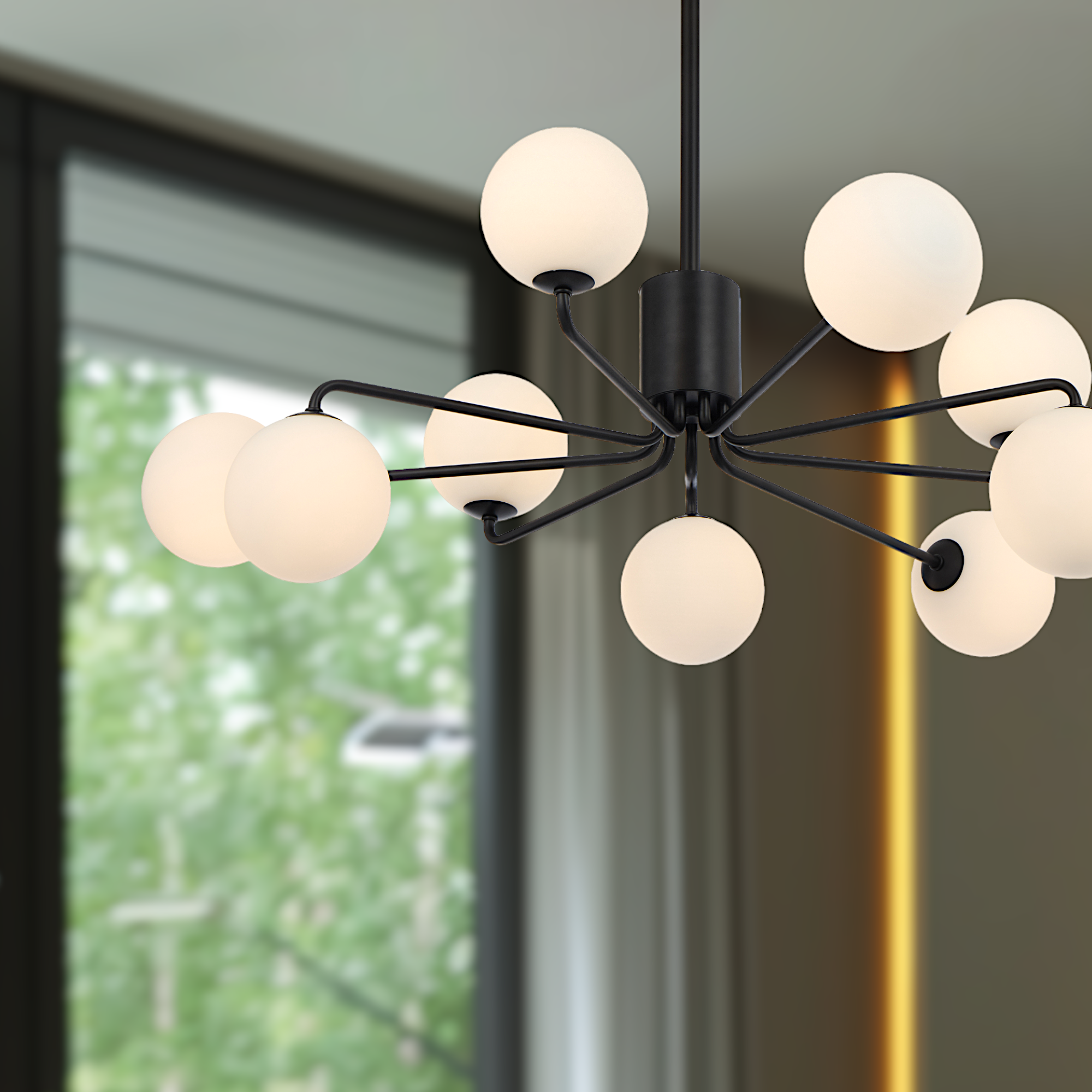 Felton 9 Light Pendant Black & Opal Matt - FELTON PE09BKOM