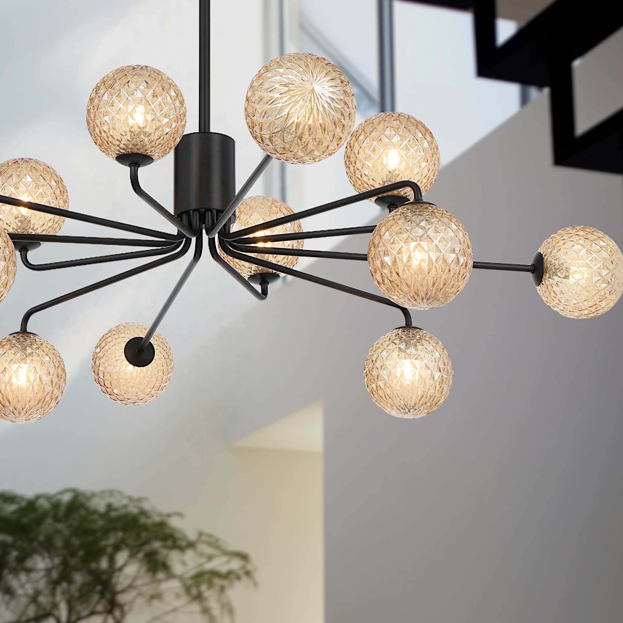 Felton 12 Light Pendant Black & Amber - FELTON PE12BKAMT